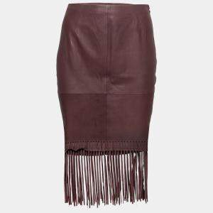 Elizabeth and James Brown Goat Leather Fringed Hem Jaxson Skirt S