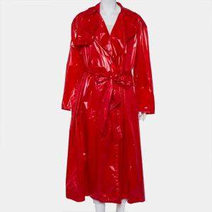 معطف مطر إليري لو سترانج خامة صناعية أحمر بحزام مقاس متوسط - ميديوم