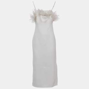 Pre Owned Elliatt Ivory/White Crepe Feather Detail Harley Midi Dress XS