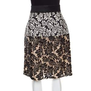 Emanuel Ungaro Monochrome Foliage Print Sequin Embellished Skirt M