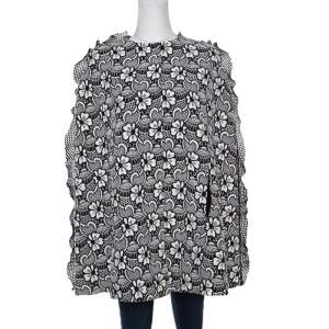 Emanuel Ungaro Monochrome Floral Macrame Lace Cape Style Jacket S