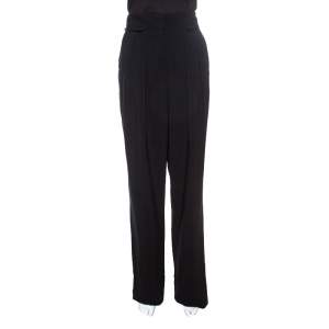 Emanuel Ungaro Black Pleat Front Straight Fit Trousers M