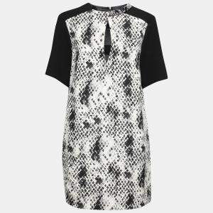 Emanuel Ungaro Textured Python Print Embellished Neck Detail Draped Shift Dress S