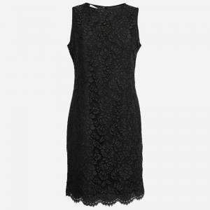 Emanuel Ungaro Collection Black Floral Lace Scalloped Hem Sleeveless Dress L
