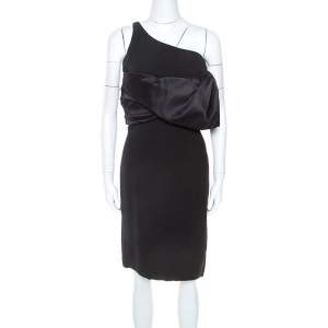 Emanuel Ungaro Black Silk Exaggerated Ruffle Shoulder Dress M