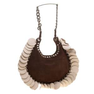 Emanuel Ungaro Dark Brown/Beige Suede Studded Hobo