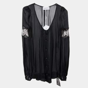 Emilio Pucci Black Silk Lace Trim Top S