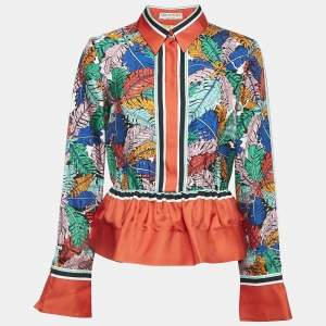 Emilio Pucci Multicolor Tropical Print Silk Button Front M
