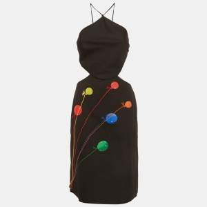 Pre Owned Emilio Pucci Black Printed Cotton Cutout Halter Neck Dress S