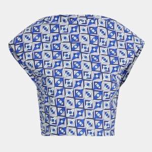 مملوكة مسبقًا Emilio Pucci Blue Printed Cotton Tie-Up Crop Top S