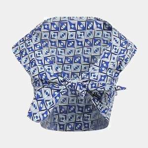 مملوكة مسبقًا Emilio Pucci Blue Printed Cotton Tie-Up Crop Top S