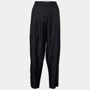 Emilio Pucci Black Silk Crepe Embellished Detail Trousers M