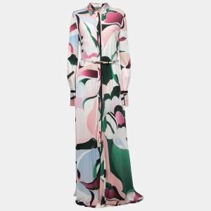 Emilio Pucci Multicolor Printed Silk Button Front Long Shirt Dress L 