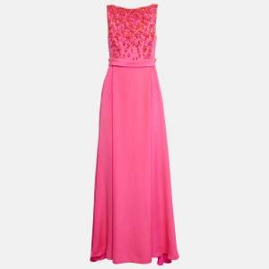 Emilio Pucci Bright Pink Silk Embellished Sleeveless Maxi Dress S
