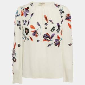 Emilio Pucci Floral Embroidered Silk Long Sleeve Blouse M