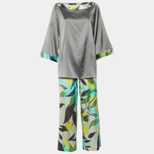 Emilio Pucci Green/Grey Printed Silk Satin Co-Ord Set S/M 