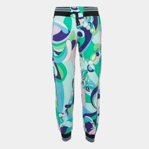 Emilio Pucci Green Printed Velvet Track Trousers S