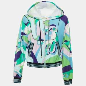 Emilio Pucci Multicolor Printed Velvet Zip Up Jacket S 
