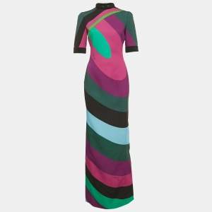 Emilio Pucci Multicolor Abstract Print Crepe Maxi Dress M
