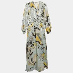 Emilio Pucci Blue Printed Lurex Silk Maxi Dress M