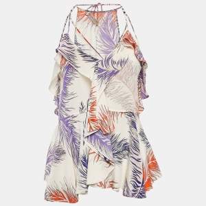 Emilio Pucci White  Printed Silk Ruffled Strappy Top S