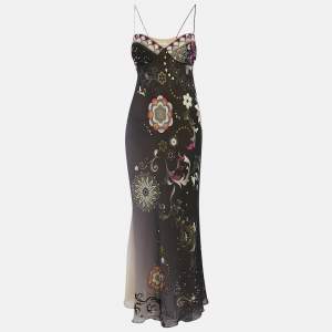 Emilio Pucci Black Sequin Embellished Silk Slip Dress M
