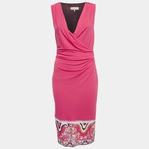 Emilio Pucci Pink Hem Print Jersey Sleeveless Midi Dress M