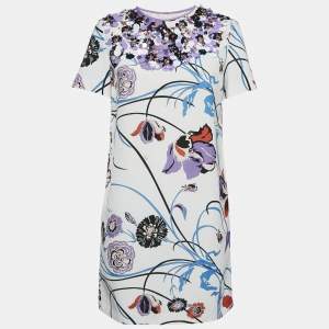  Emilio Pucci White Floral Cotton Blend Embellished Mini Dress M 