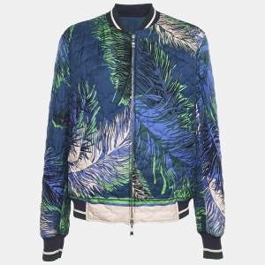 Emilio Pucci Multicolor/Navy Blue Printed Silk Zip-Up Reversible Bomber Jacket L
