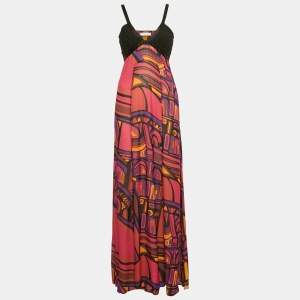 Emilio Pucci Multicolour Printed Silk Braided Detail Maxi Dress S