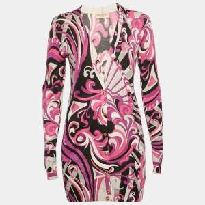 Emilio Pucci Pink Fluilio Print Stretch Knit Cardigan S
