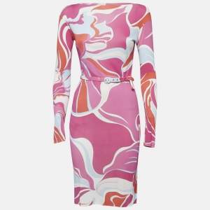 Emilio Pucci Pink Printed Jersey Belted Bodycon Dress S