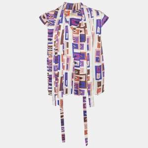 مملوكة مسبقًا Emilio Pucci Multicolor Printed Silk Pleated Top S