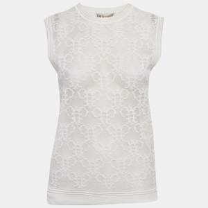 مملوكة مسبقًا Emilio Pucci White Stretch Lace Sleeveless Sheer Top M