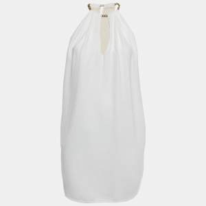 Pre Owned Emilio Pucci White Silk Chain Sleeve Mini Dress S