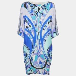 Emilio Pucci Blue Printed Silk Satin Short Dress S