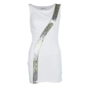 Emilio Pucci White Sequin Embellished Ruched Sleeveless Dress S