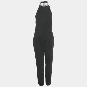 Pre Owned Emilio Pucci Black Wool Stud Detail Neck Sleeveless Jumpsuit M