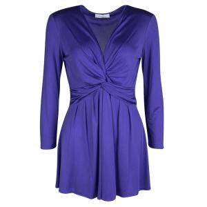 Emilio Pucci Blue Silk Jersey Twist Knot Front Long Sleeve Tunic M