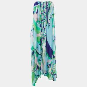 Pre Owned Emilio Pucci Multicolor Printed Jersey Strapless Cover Up Dress M