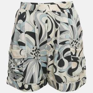 Pre Owned Emilio Pucci Pink/Blue Printed Silk Shorts S