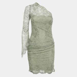 Pre Owned Emilio Pucci Green Lace One-Shoulder Mini Dress S