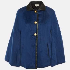 Pre Owned Emilio Pucci Blue Camel Hair Leather Trim Cape M