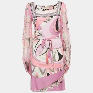 Pre Owned Emilio Pucci Pink Printed Silk Mini Dress M