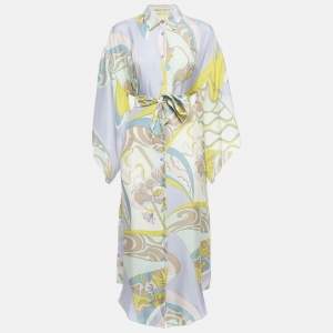 Pre Owned Emilio Pucci Multicolor Printed Silk Midi Dress S