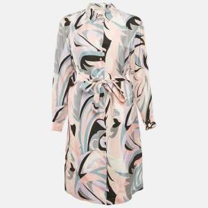 Pre Owned Emilio Pucci Pink Printed Silk Shirt Dress M