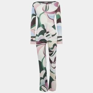 Pre Owned Emilio Pucci Multicolor Patterned Silk Knit Top & Pants M