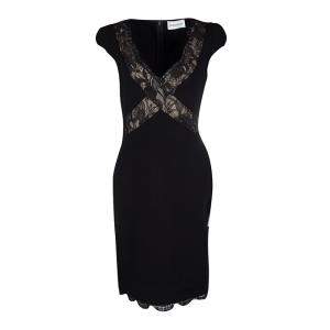 Emilio Pucci Black Scallop Lace Trim Detail Cap Sleeve Dress L