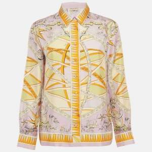 Pre Owned قميص حرير مطبوع زاه متعدد الألوان بأزرار من الأمام إيميليو بوتشي مقاس صغير