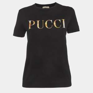 Pre Owned Emilio Pucci Black Cotton Logo T-Shirt XS
